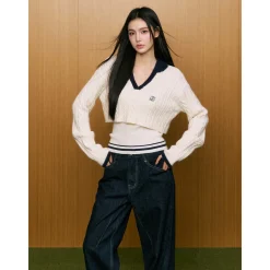 AGAM Contrast Color Hooded Short Knit Sweater Vest Set