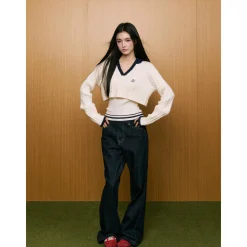 AGAM Contrast Color Hooded Short Knit Sweater Vest Set