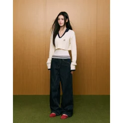 AGAM Contrast Color Hooded Short Knit Sweater Vest Set