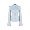 AGAM Embroidery Logo Satin Slim Shirt Blue