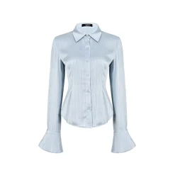 AGAM Embroidery Logo Satin Slim Shirt Blue