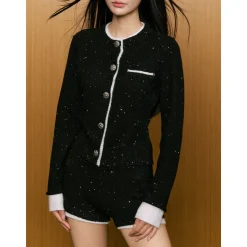 AGAM Fake-2-Piece Sequin Knit Cardigan Black