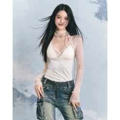 AGAM Lace Sleeve Mesh Tank Top