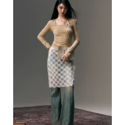 AGAM Lace-Up Slim Mesh Long Sleeve Top Yellow