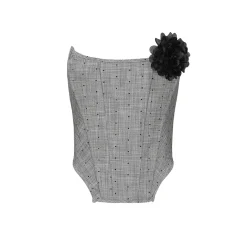 AGAM Rose Decor Polka Dots Tube Top Grey