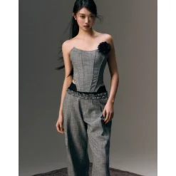 AGAM Rose Decor Polka Dots Tube Top Grey