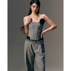 AGAM Rose Decor Polka Dots Tube Top Grey