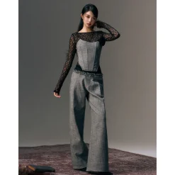 AGAM Rose Decor Polka Dots Tube Top Grey