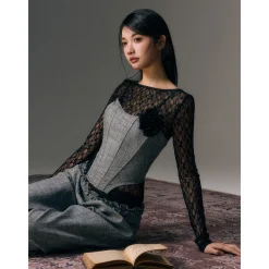 AGAM Rose Decor Polka Dots Tube Top Grey