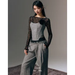 AGAM Rose Decor Polka Dots Tube Top Grey