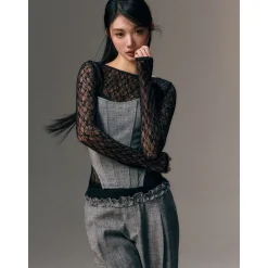 AGAM Rose Decor Polka Dots Tube Top Grey