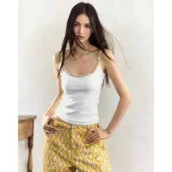 AGAM Sparking Rhinestone Camisole Vest White
