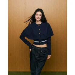 AGAM Twist Shawl Knit Cardigan Navy Blue