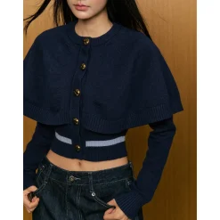 AGAM Twist Shawl Knit Cardigan Navy Blue