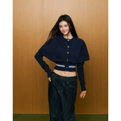 AGAM Twist Shawl Knit Cardigan Navy Blue
