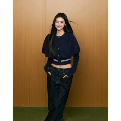 AGAM Twist Shawl Knit Cardigan Navy Blue