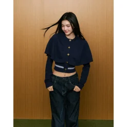 AGAM Twist Shawl Knit Cardigan Navy Blue