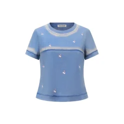Alexia Sandra Contrast Trim Washed Cherry T-Shirt Blue