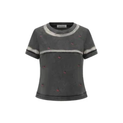 Alexia Sandra Contrast Trim Washed Cherry T-Shirt Black