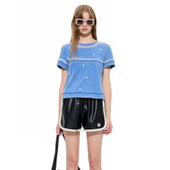 Alexia Sandra Contrast Trim Washed Cherry T-Shirt Blue