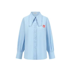 Alexia Sandra Embroidery Heart Ruffled Shirt Blue