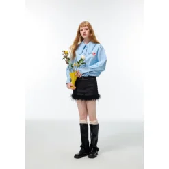 Alexia Sandra Embroidery Heart Ruffled Shirt Blue
