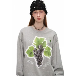 Alexia Sandra Fruit Paradise Star Printed Drop Shoulder Sweater Gray