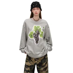 Alexia Sandra Fruit Paradise Star Printed Drop Shoulder Sweater Gray