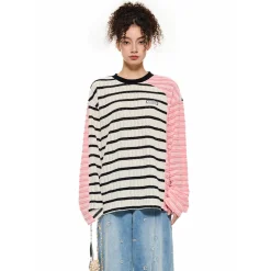 Alexia Sandra Irregular Striped Patchwork L/S Top Pink