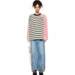 Alexia Sandra Irregular Striped Patchwork L/S Top Pink