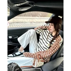 Alexia Sandra Irregular Striped Patchwork L/S Top Brown