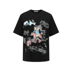 Alexia Sandra Printed Graffiti Rabbit T-Shirt Black