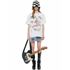 Alexia Sandra Printed Graffiti Rabbit T-Shirt White