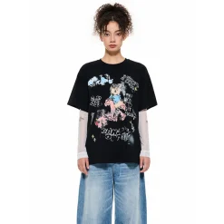 Alexia Sandra Printed Graffiti Rabbit T-Shirt Black
