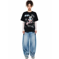 Alexia Sandra Printed Graffiti Rabbit T-Shirt Black
