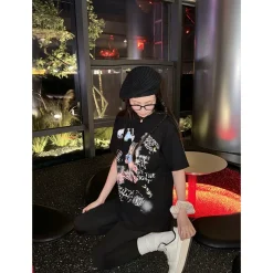 Alexia Sandra Printed Graffiti Rabbit T-Shirt Black