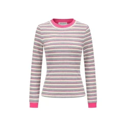 Alexia Sandra Striped Round Neck L/S Knit Top Grey/Pink