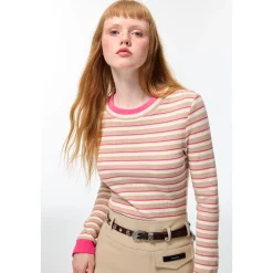 Alexia Sandra Striped Round Neck L/S Knit Top Beige/Pink
