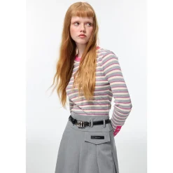 Alexia Sandra Striped Round Neck L/S Knit Top Grey/Pink
