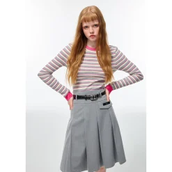 Alexia Sandra Striped Round Neck L/S Knit Top Grey/Pink