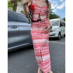 Alexia Sandra Striped Tweed Vest Top Pink
