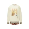 Alexia Sandra Three Rabbit Printed Fake-2-Piece Distressed Sweater White