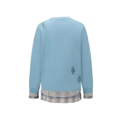Alexia Sandra Three Rabbit Printed Fake-2-Piece Distressed Sweater Blue