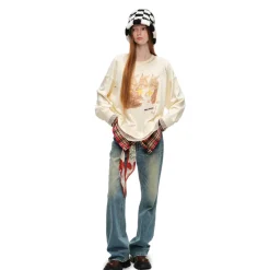 Alexia Sandra Three Rabbit Printed Fake-2-Piece Distressed Sweater White