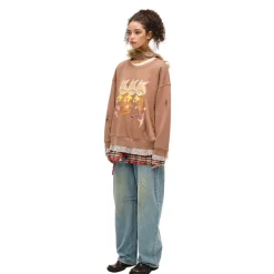 Alexia Sandra Three Rabbit Printed Fake-2-Piece Distressed Sweater Brown
