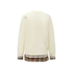 Alexia Sandra Three Rabbit Printed Fake-2-Piece Distressed Sweater White