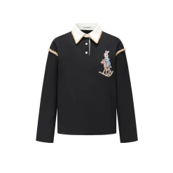 Alexia Sandra Trojan Rabbit Embroidery L/S Polo Top Black