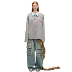 Alexia Sandra Trojan Rabbit Embroidery L/S Polo Top Gray