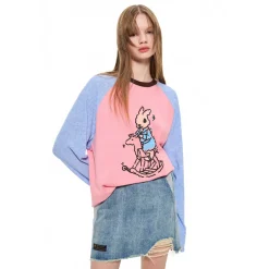 Alexia Sandra Trojan Rabbit Contrast Color Raglan L/S Tee Blue Pink