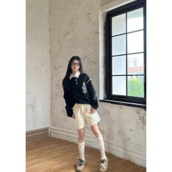Alexia Sandra Trojan Rabbit Embroidery L/S Polo Top Black